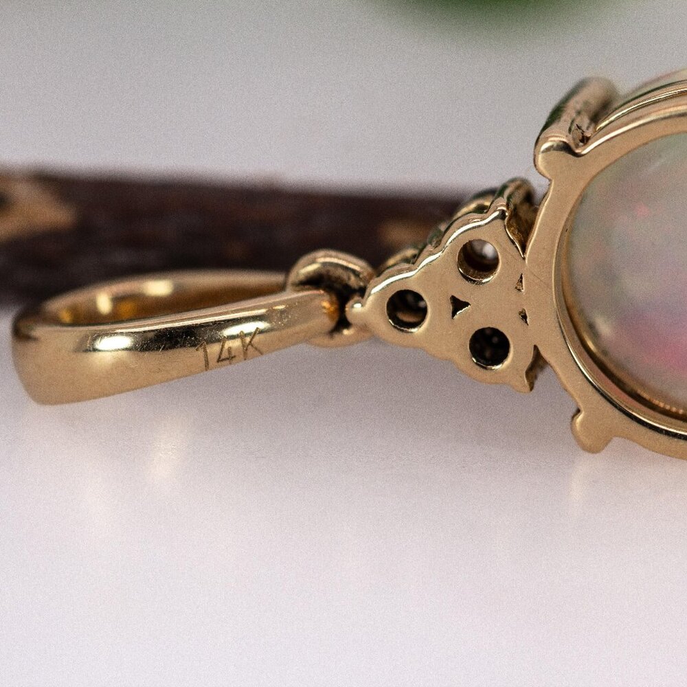 2.4cts Ethiopian Opal Pendant in 14K Solid Gold with Natural Diamond Accents - Picture 9 of 9